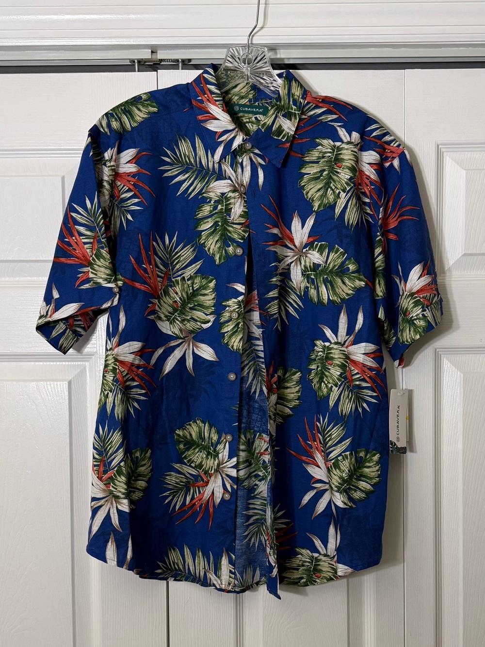 Cubavera Victoria Blue Tropical Print Short-Sleeve Shirt